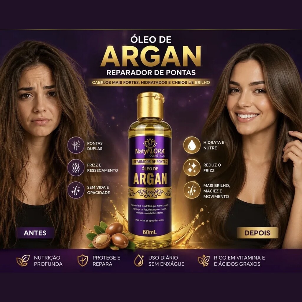 Reparador de Pontas Óleo de Argan: antes e depois