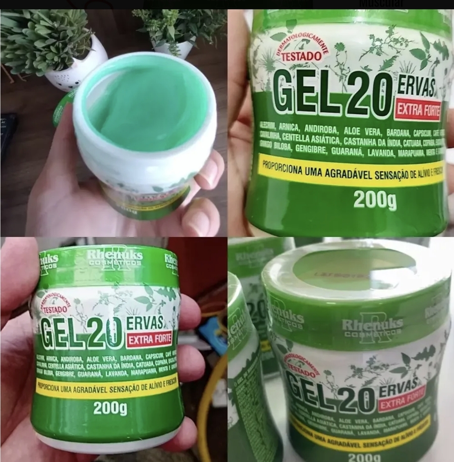 Gel Massageador 20 Ervas aplicado nas mãos