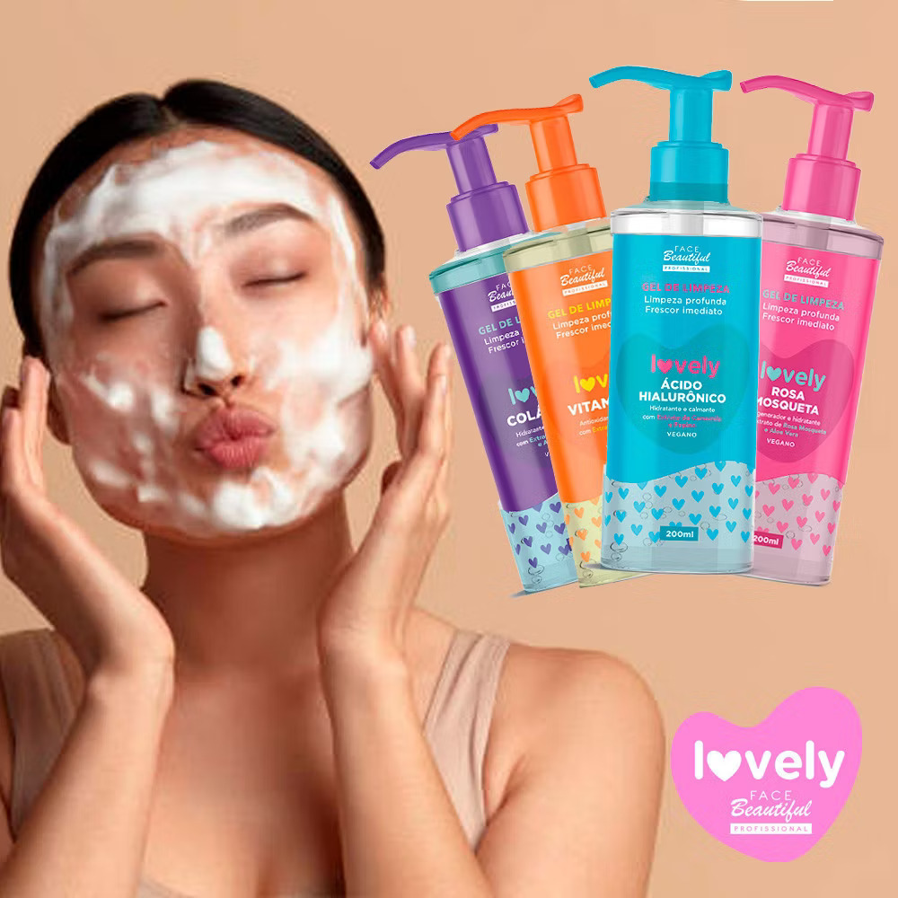 Gel de Limpeza Facial Lovely: espuma no rosto