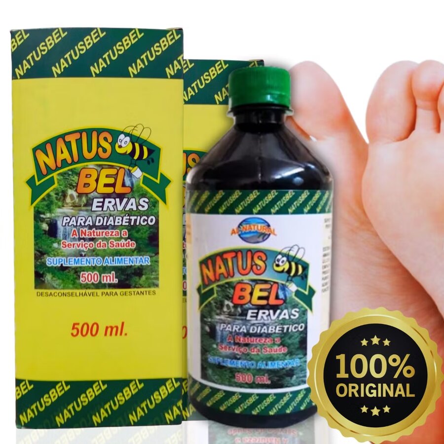 Tônico Natusbel Ervas para diabético, frasco e caixa de 500 mL